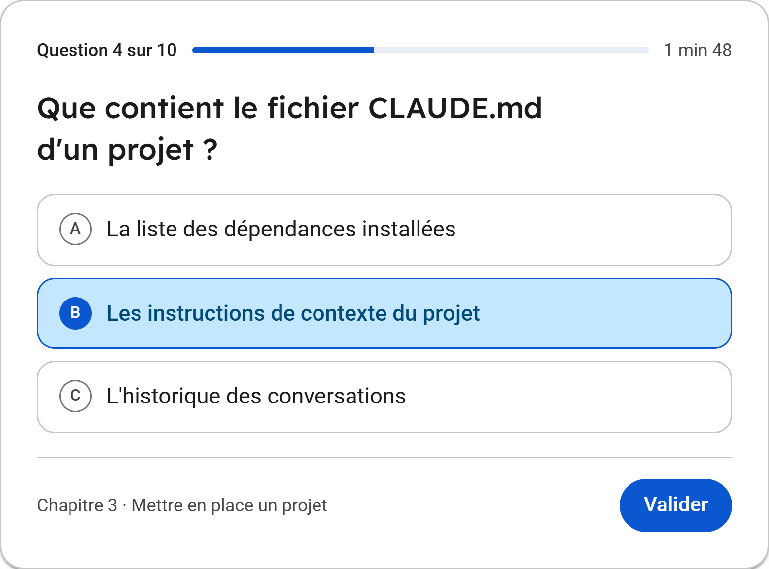 Une question de révision : la quatrième sur dix, avec ses trois propositions